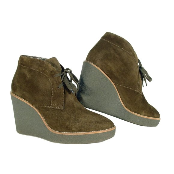 AQUATALIA Vianna $395 Weatherproof Olive Suede Platform Wedge Chukka Booties 10